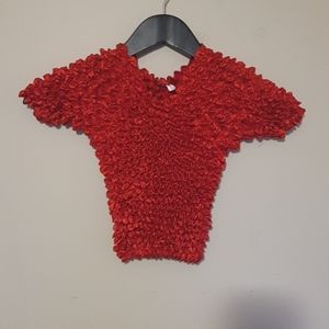 Vintage red popcorn origami satin shirt